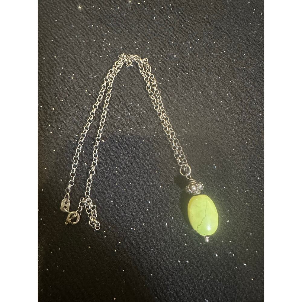 Vintage Antiqued Chain w/ Serpentine Gemstone Made in Italy
